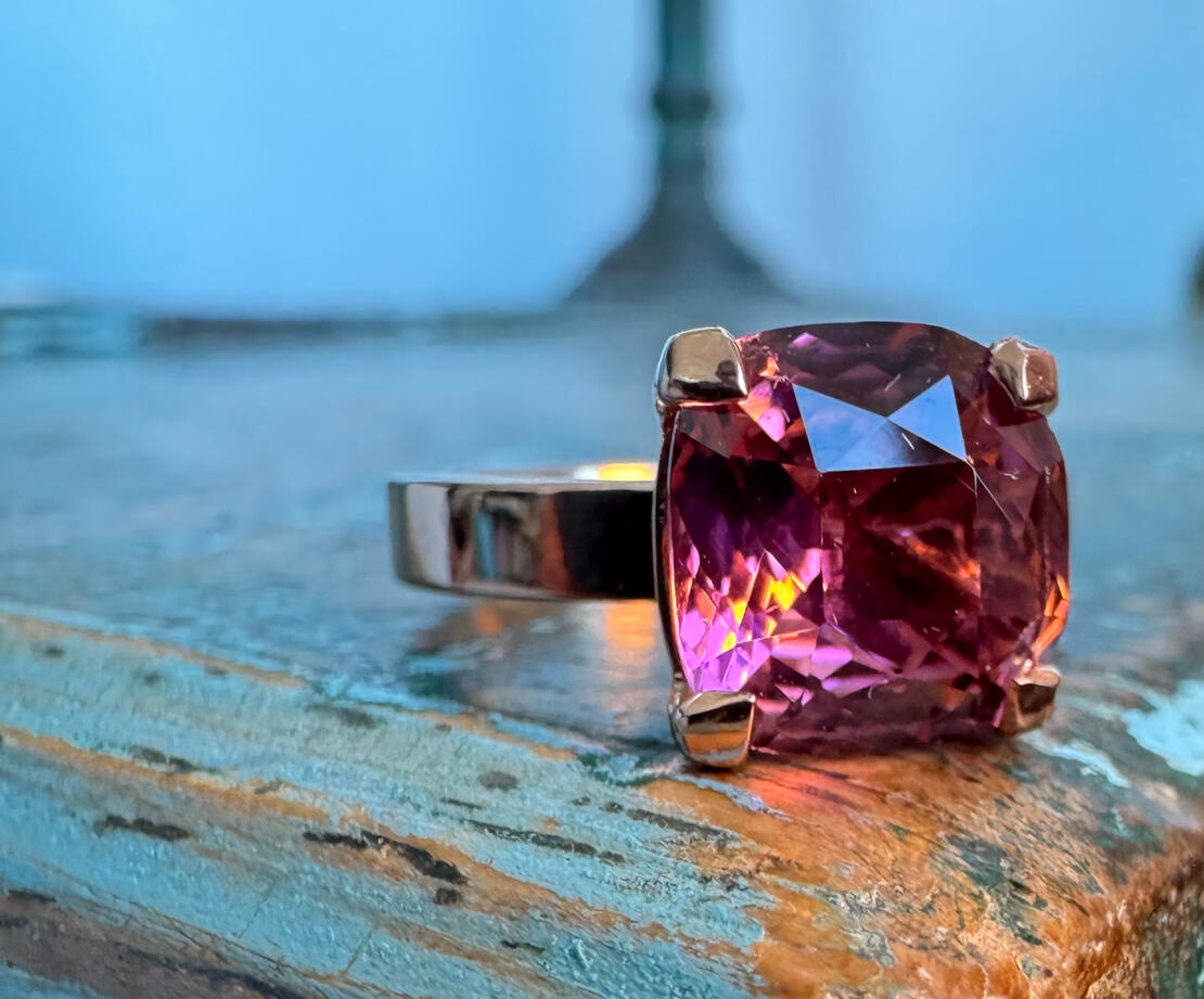 Pink Tourmaline Solitaire Ring set in rose gold
