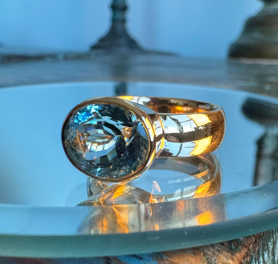 Bezel Set Aquamarine Ring in rose gold
